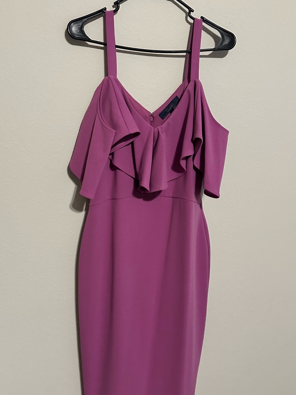 Rachael Roy Cold-Shoulder Ruffle Midi Dress in Purple